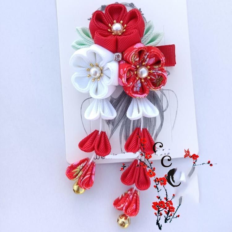 和装髪飾り　赤シルクハットレトロ調クラシック調成人式髪飾り卒業式袴着物振袖七五三 和装髪飾り 赤シルクハットレトロ調クラシック調成人式髪飾り