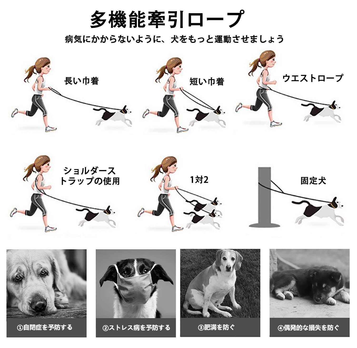 一番人気物 犬 犬用 ダブルリード ペット リード ハンズフリー 大型犬 防止 肩掛けリード 外れ 抜け防止 ショルダー