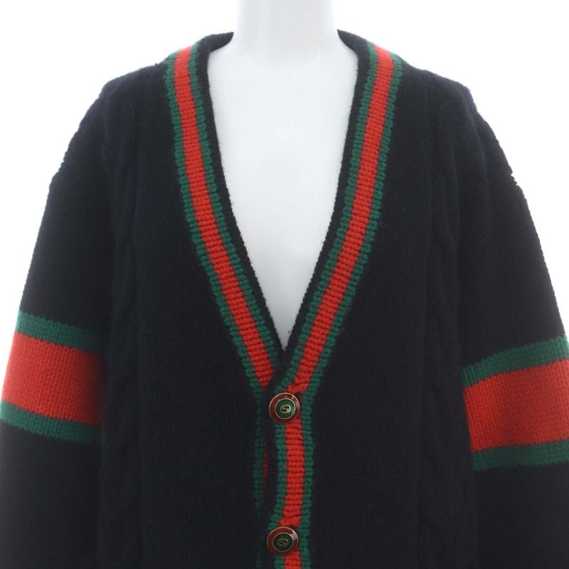 グッチ GUCCI ケーブルニット カーディガン オーバーサイズ XS 黒 