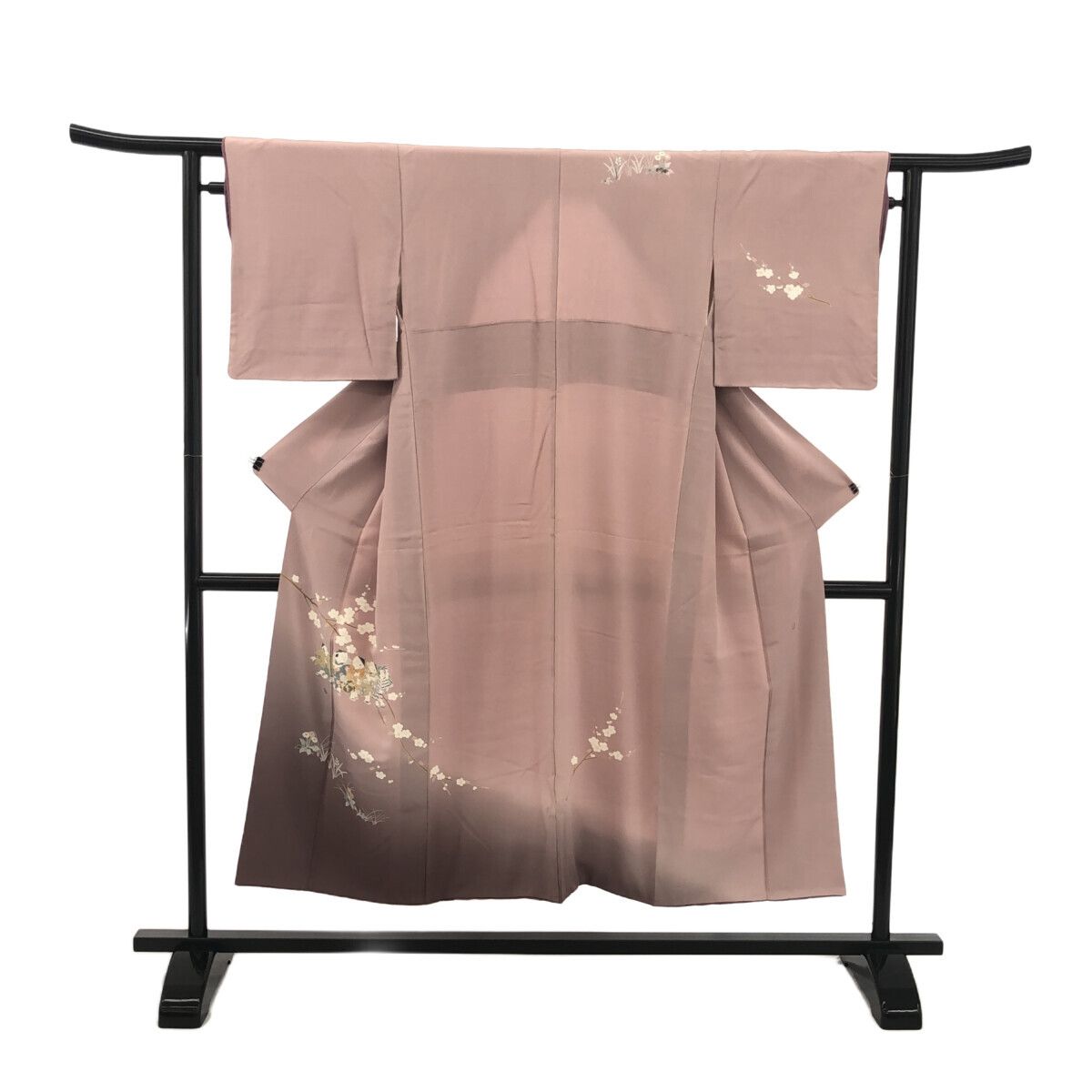 訪問着 身丈166.5cm 裄丈68.5cm L 袷 雲文 草花 刺繍 金彩 青灰色 正絹