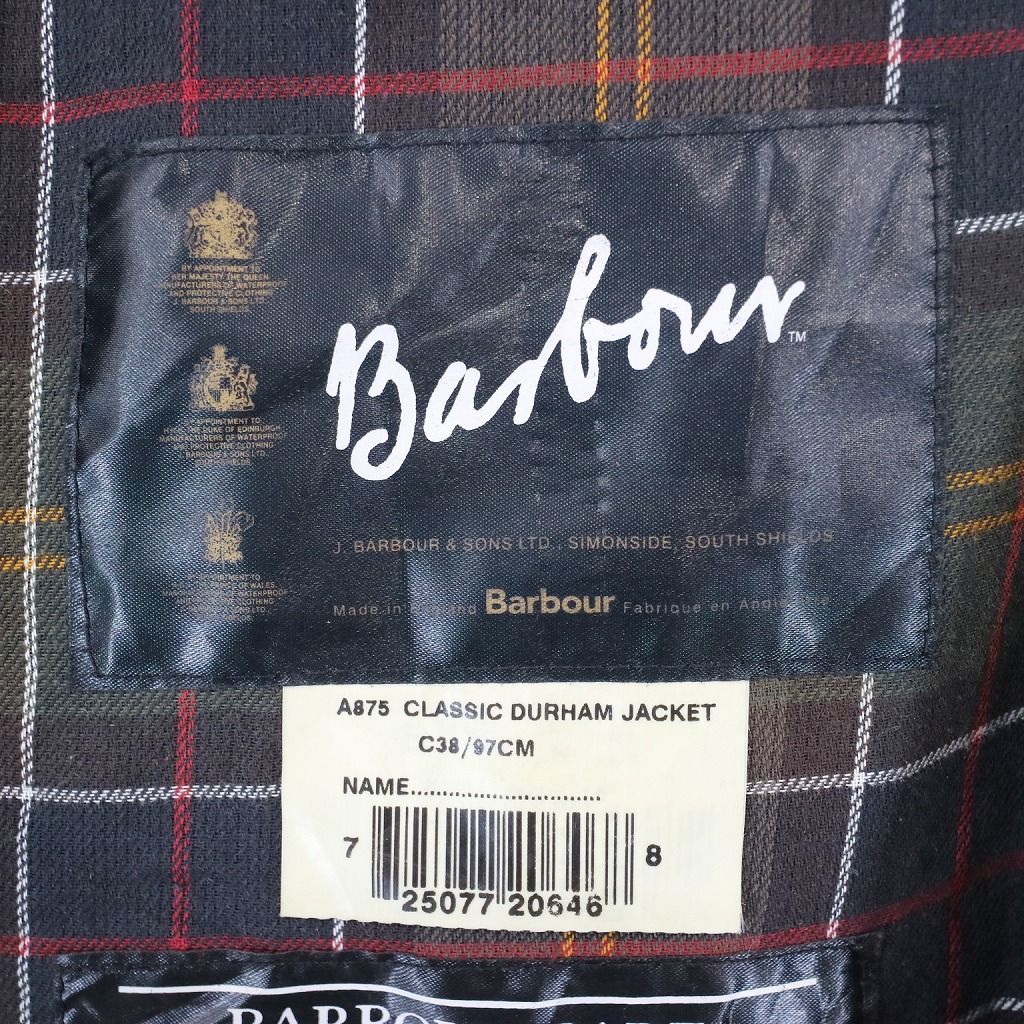 約50cm着丈Barbour バブアー CLASSIC DURHAM JACKET オイルドジャケット 防寒  ユーロ  ヨーロッパ ブラウン (メンズ 38)   N6731