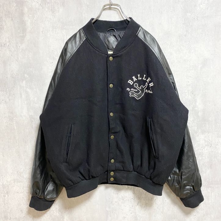 古着 used　STEVE＆BARRY’S　長袖スタジャン　アワードジャケット　STREETBALL　BALLER　黒　Mサイズ