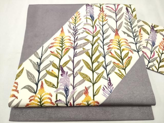 平和屋着物○塩瀬 九寸開き名古屋帯 型染め 籬草花文 正絹