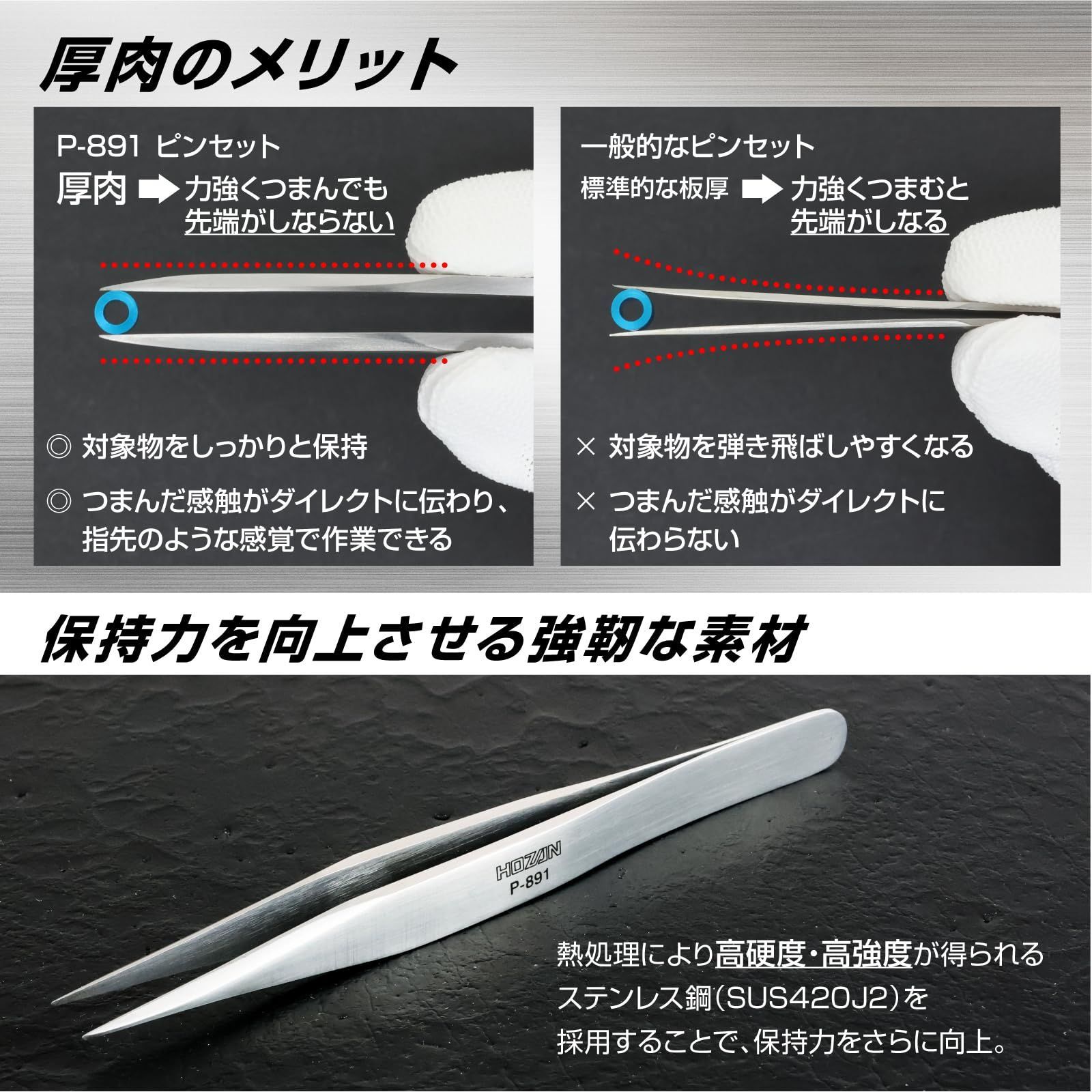 人気商品】ホーザン(HOZAN) ピンセット 全長125mm 開き幅8mm