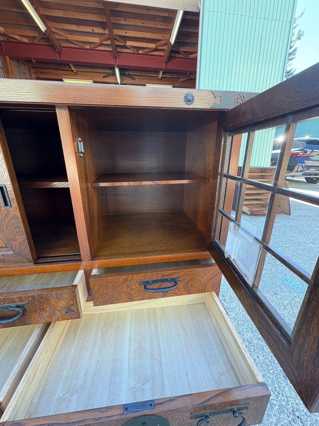 希少 美品】 和家具 時代箪笥 水屋箪笥 飾り棚 欅調 古民具