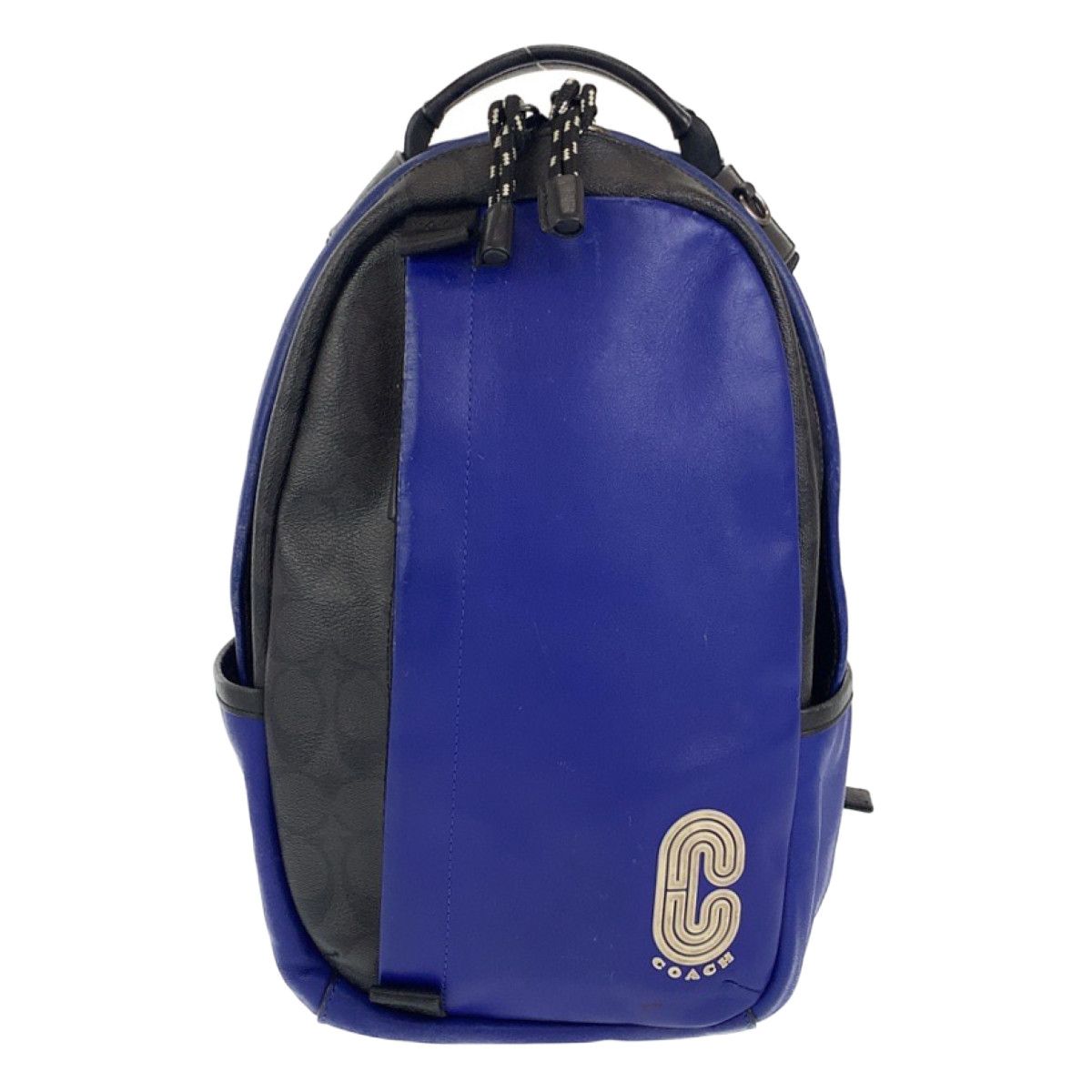 COACH コーチ シグネチャー ブルー 青 ブラック 黒 レザー ボディーバッグ ショルダーバッグ メンズ 402377 【中古】 COACH コーチ シグネチャー ブルー 青 ブラック 黒 レザー ボディー
