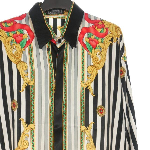 90s GIANNI VERSACE シルク100% 総柄 シャツ 長袖 ジャンニヴェルサーチ ヴェルサーチェ GIANNI VERSACE 総柄