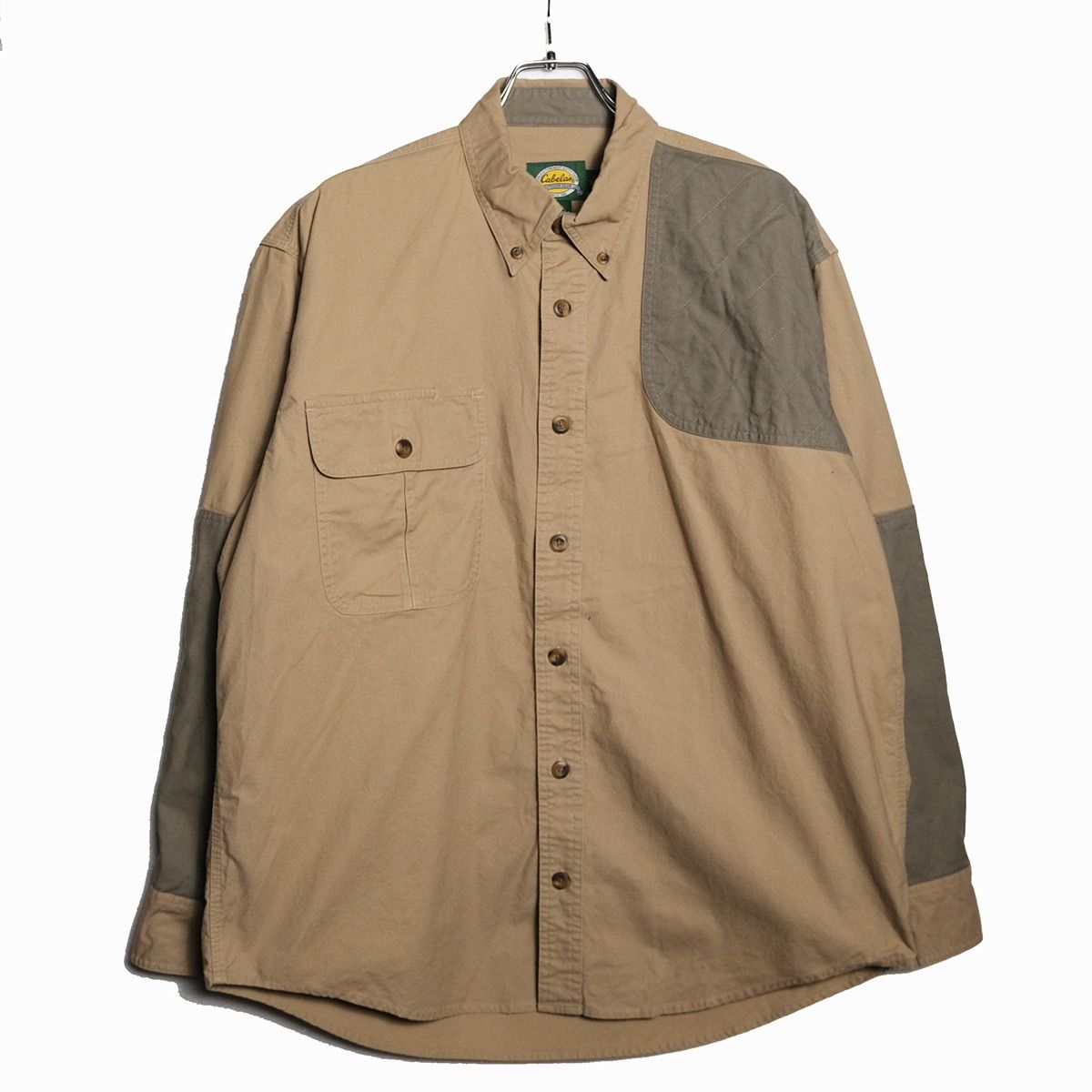 90's 00's カベラス Cabela's 切替 コットン ハンティングシャツ (M) タン×グレー系 ショルダーパッド 90年代 旧タグ オールド アウトドア 90´s 00´s カベラス Cabela´s 切替 コットン ハンティングシャツ