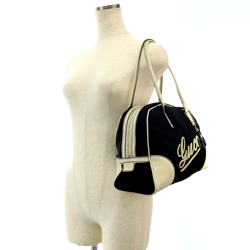 グッチ GUCCI ミニボストンバッグ ハンドバッグ ロゴ ナイロン レザー