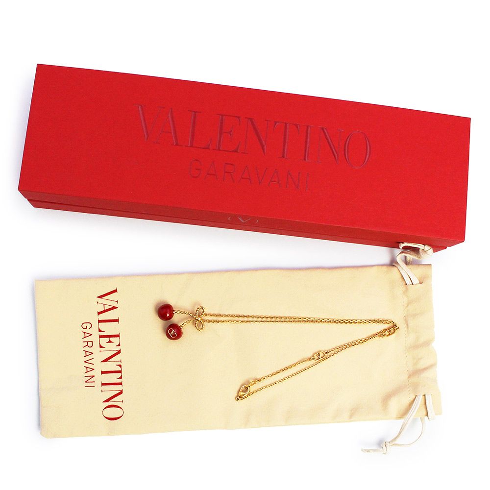 ヴァレンティノ ガラヴァーニ Vロゴ チェリフィック チェリー ネックレス ペンダント エナメル ゴールド レッド 6W0J0Z81MJP Valentino Garavani