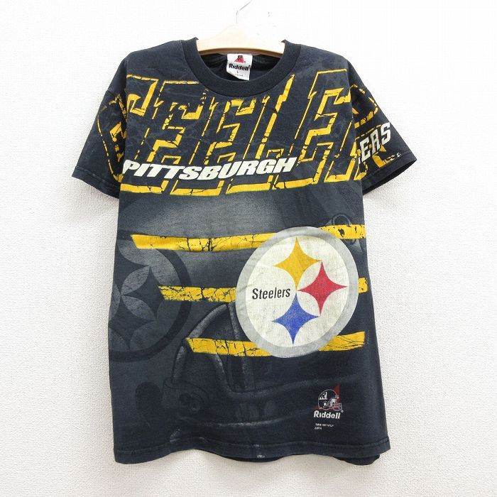 古着 半袖 ビンテージ Tシャツ キッズ ボーイズ 子供服 90s NFL ピッツバーグスティラーズ 全面プリント コットン クルーネック 黒 ブ -  メルカリ