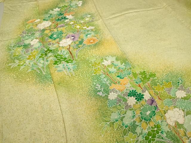 平和屋着物▽訪問着　単衣　枝花文　たたき染め　金彩　正絹　逸品　DAAT9503az 平和屋着物▽訪問着 単衣 枝花文 たたき染め 金彩 正絹 逸品