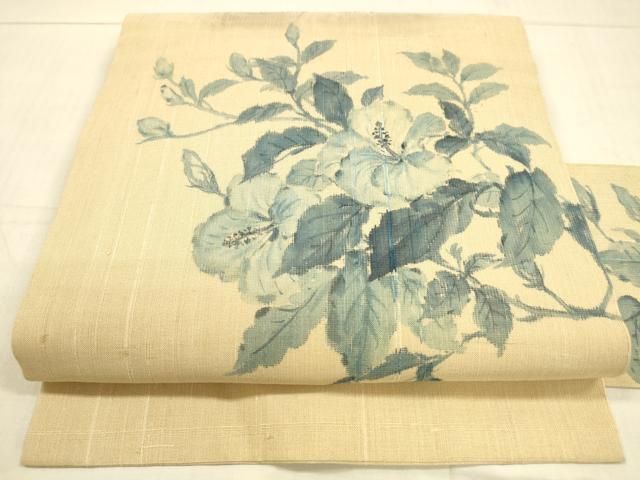 平和屋着物＊夏物 九寸名古屋帯 作家物 手描き 草花文 麻 逸品