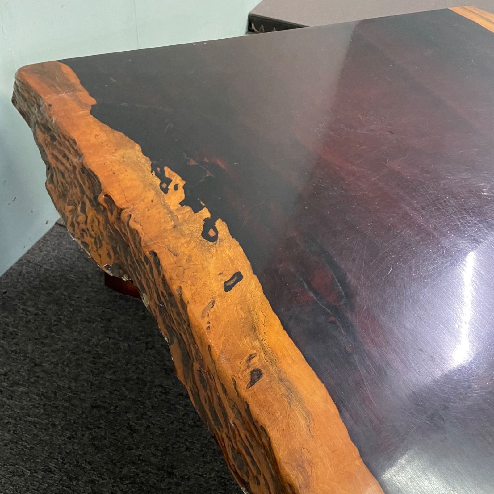 ✴︎花梨テーブル✴︎ちゃぶ台 ♭ 花梨 天然木 一枚板 無垢 座卓 座敷机 約70kg リビング