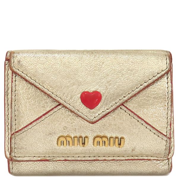 ミュウミュウ MIU MIU 三つ折り財布 MADRAS LOVE マドラス ラブ レザー