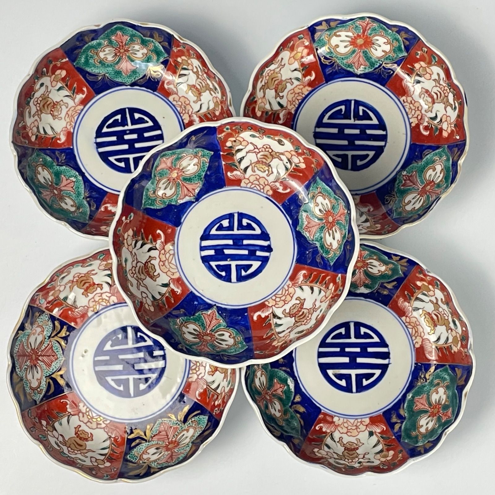 290 錦手 獅子 古伊万里 伊万里焼 骨董 アンティーク 膾皿 5枚