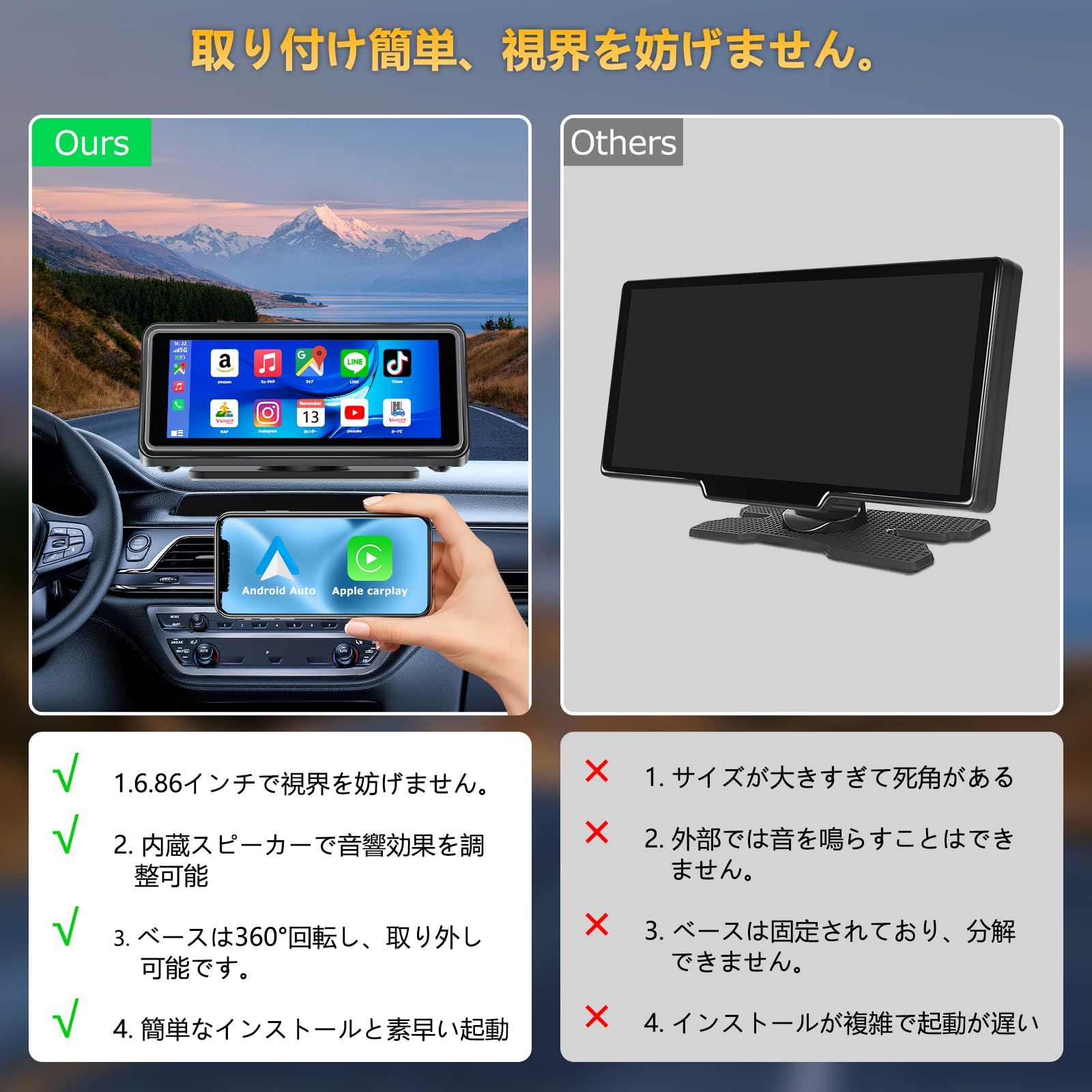 6.86インチタッチパネル Carplay＆AndroidAuto対応