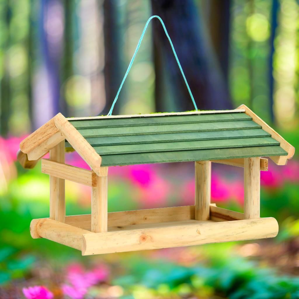 屋外装飾用無垢材バードフィーダー - 35x29.5x21cm 庭の野生動物用アクセサリー 野鳥を新鮮な鳥の餌で誘引 - 裏庭に最適な自然の装飾