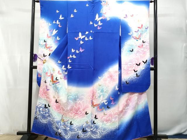 正絹　鴛鴦舞蝶華模様　暈し染　お振袖 正絹 鴛鴦舞蝶華模様 暈し染 お振袖 平和屋着物□写真