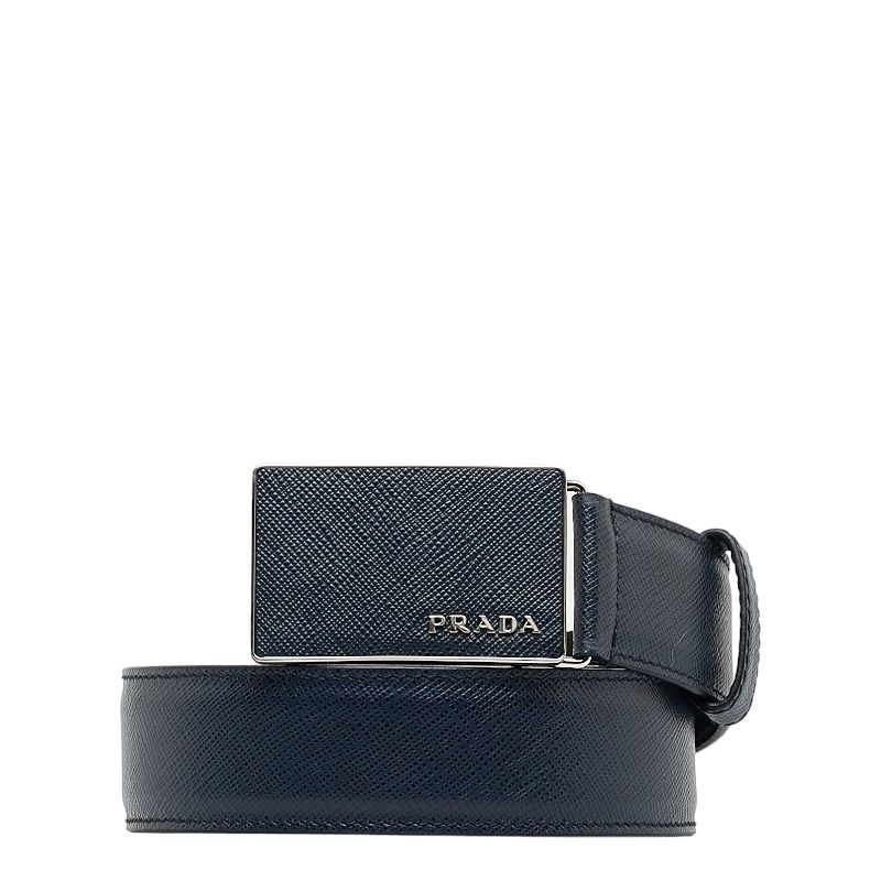 プラダ サフィアーノ バックル ベルト 40/100 ネイビー シルバー