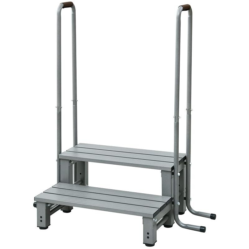 ガーデンマスター Gardenmaster 両取っ手付きアルミ2段踏み台 幅98.5×奥行53×高さ118cm 耐荷重80kg バルコニー ベランダ デッキ 縁台 段差解消 介護 ガーデンマスター グレー YM-8002DH 0