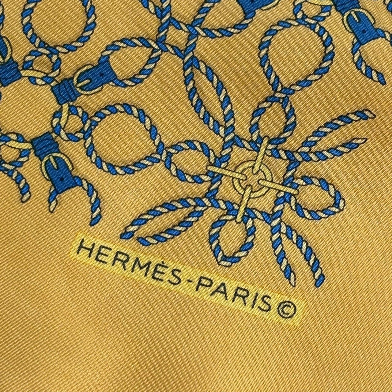 HERMES エルメス スカーフ 黄 プチカレ カレ40 シルク ベルト 縄