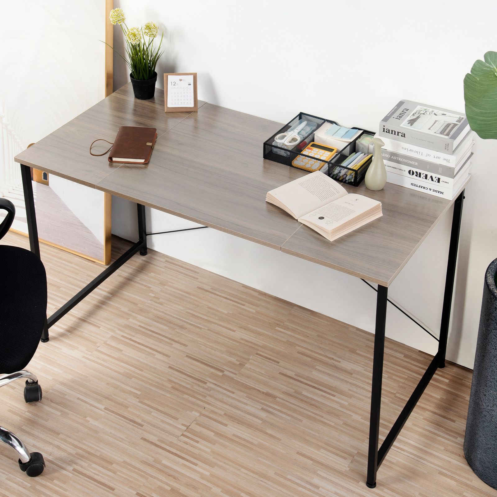 オフィスチェア パソコンデスク セット グレー パソコンデスク シンプル 簡易デスク ワークデスク 木製 机