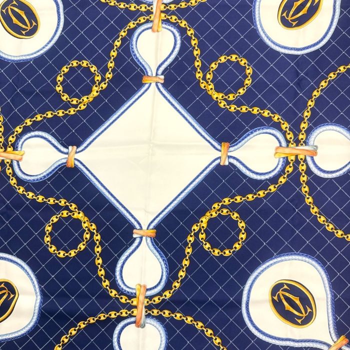 カルティエ Cartier スカーフ 柄 ロゴ チェーン シルク ホワイト