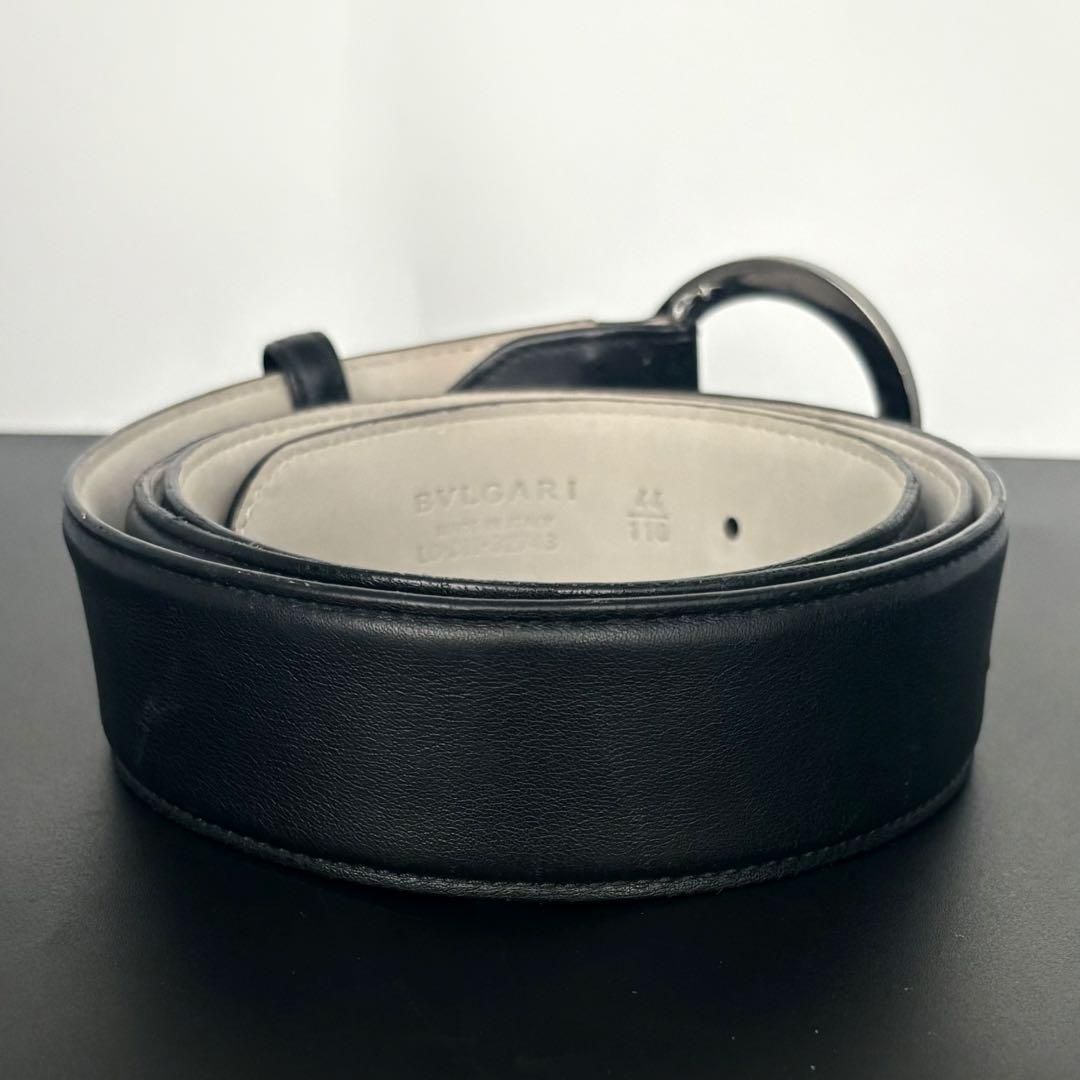 輝く BVLGARI ブルガリ ロゴマニア レザー ベルト サークルロゴ ビーゼロ ブルガリブルガリ バックル 黒 ブラック き 44 110