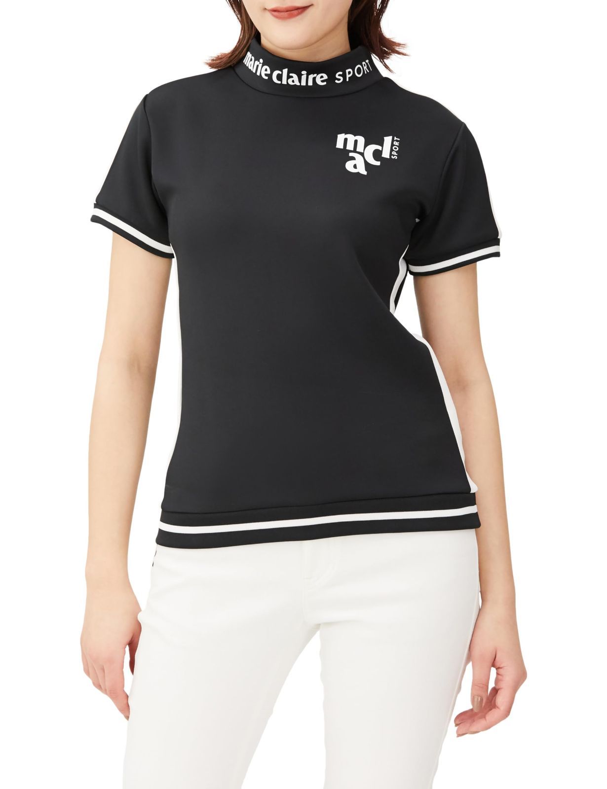 S_BK マリ クレール 半袖モックネックシャツ 714671 レディース BK