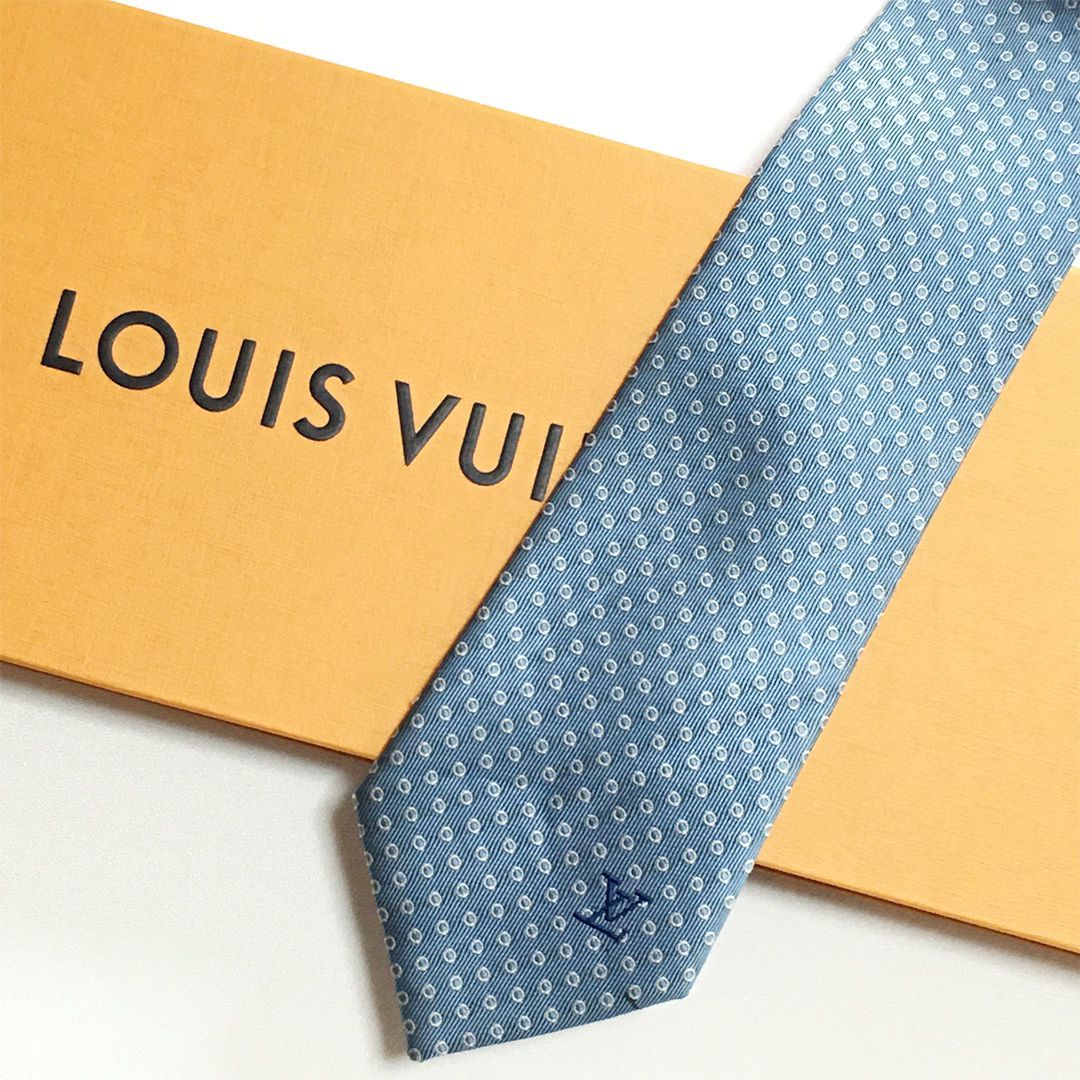 美品 ルイヴィトン Louis Vuitton ネクタイ シルク100% ライトブルー