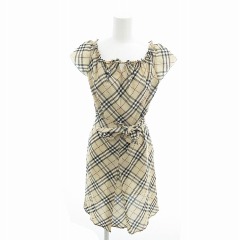 バーバリーブルーレーベル BURBERRY BLUE LABEL ワンピース ノバチェック ベルト ひざ丈 半袖 36 ベージュ |HO□ 0502