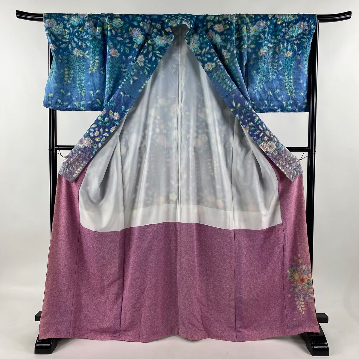 付下げ 身丈165cm 裄丈69cm L 袷 落款 辻が花 銀通し 青紫 正絹 美品  