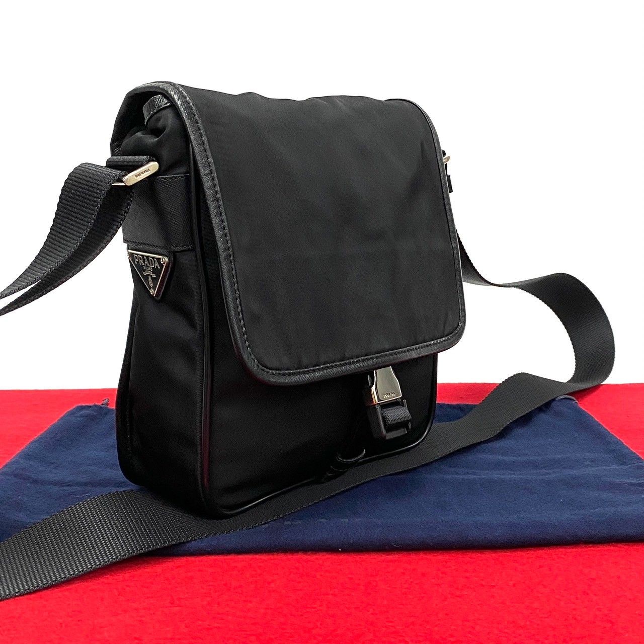 美品 プラダ ロゴ レザー ミニ ショルダーバッグ ポシェット ブラック PRADA - 【美品】プラダ【PRADA】 サフィアーノレザー ミニ