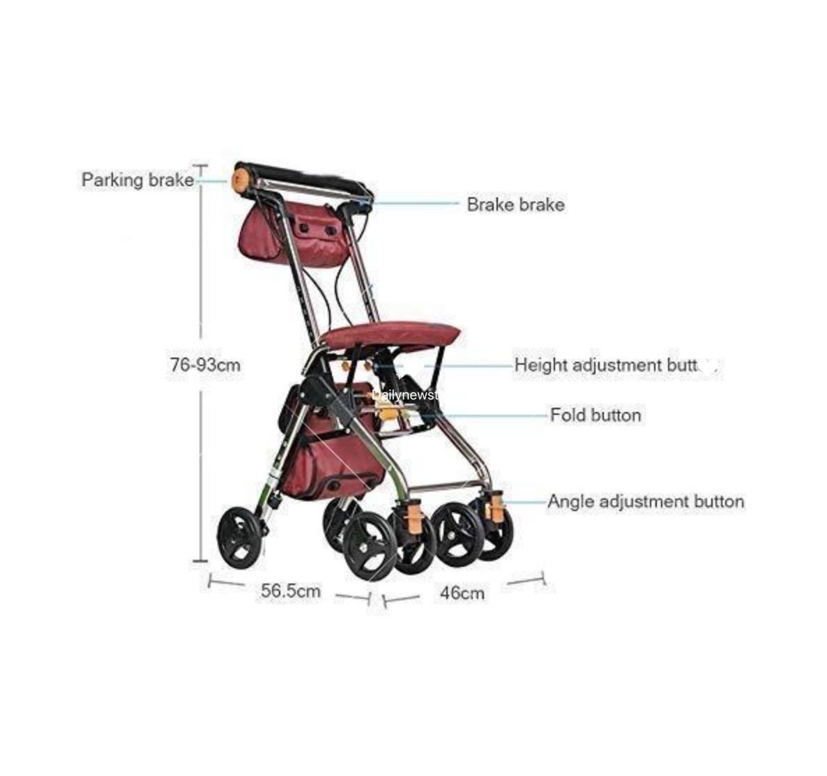 4輪ポータブル歩行補助具折りたたみ式 ローリングウォーカーダブルブレーキシステム