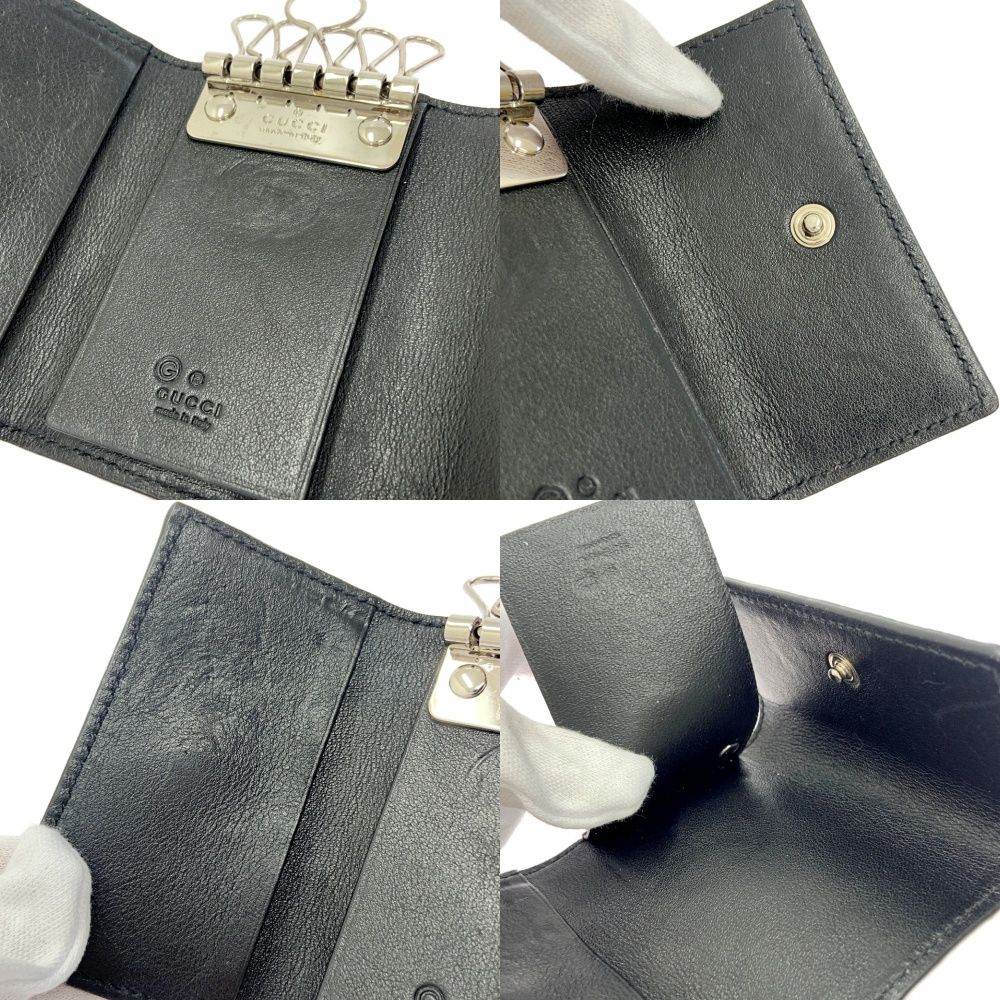 GUCCI レザーキーケース ほぼ未使用 GUCCI マイクロGG ブラックレザー キーケース 150402