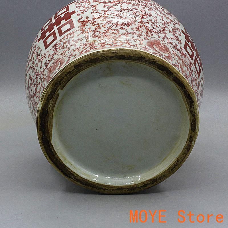 中国美術 四喜紅将軍缶 景徳鎮 陶磁器 装飾品 現代工芸品 美術品