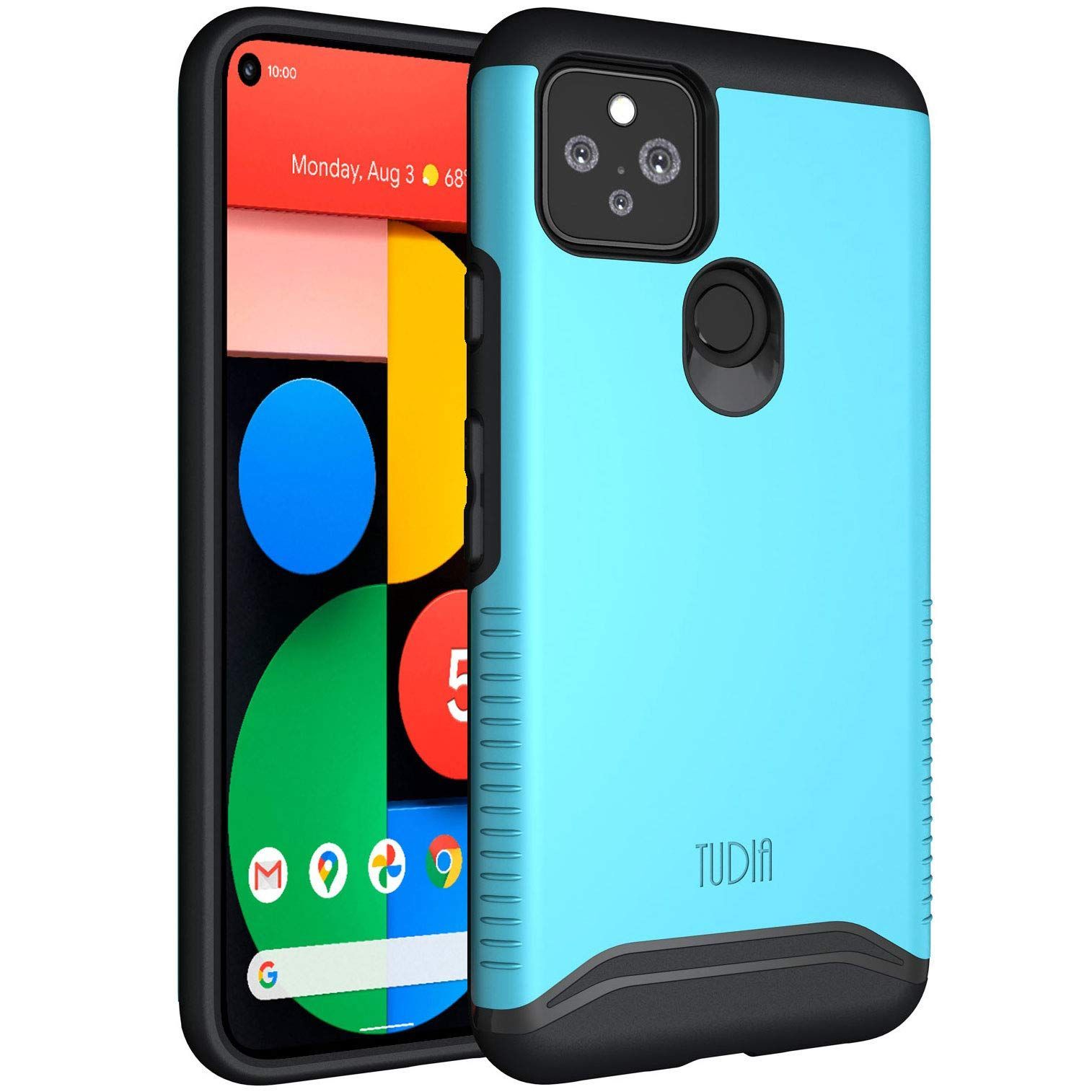 【人気商品】5 Pixel 耐衝撃性超薄型ハードTPU保護ケース 2層保護 -青 ケース、「マージ」米軍MIL規格 Pixel5 TUDIA