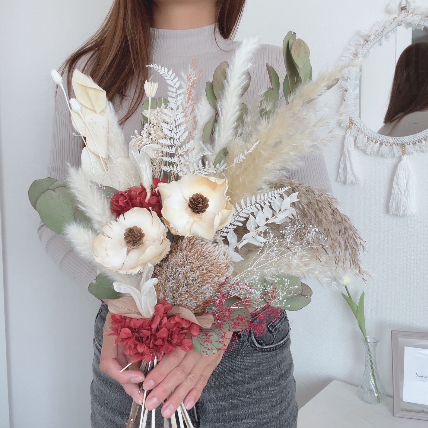 ウェディングバンクシア&ココフラワーred natural bouquet