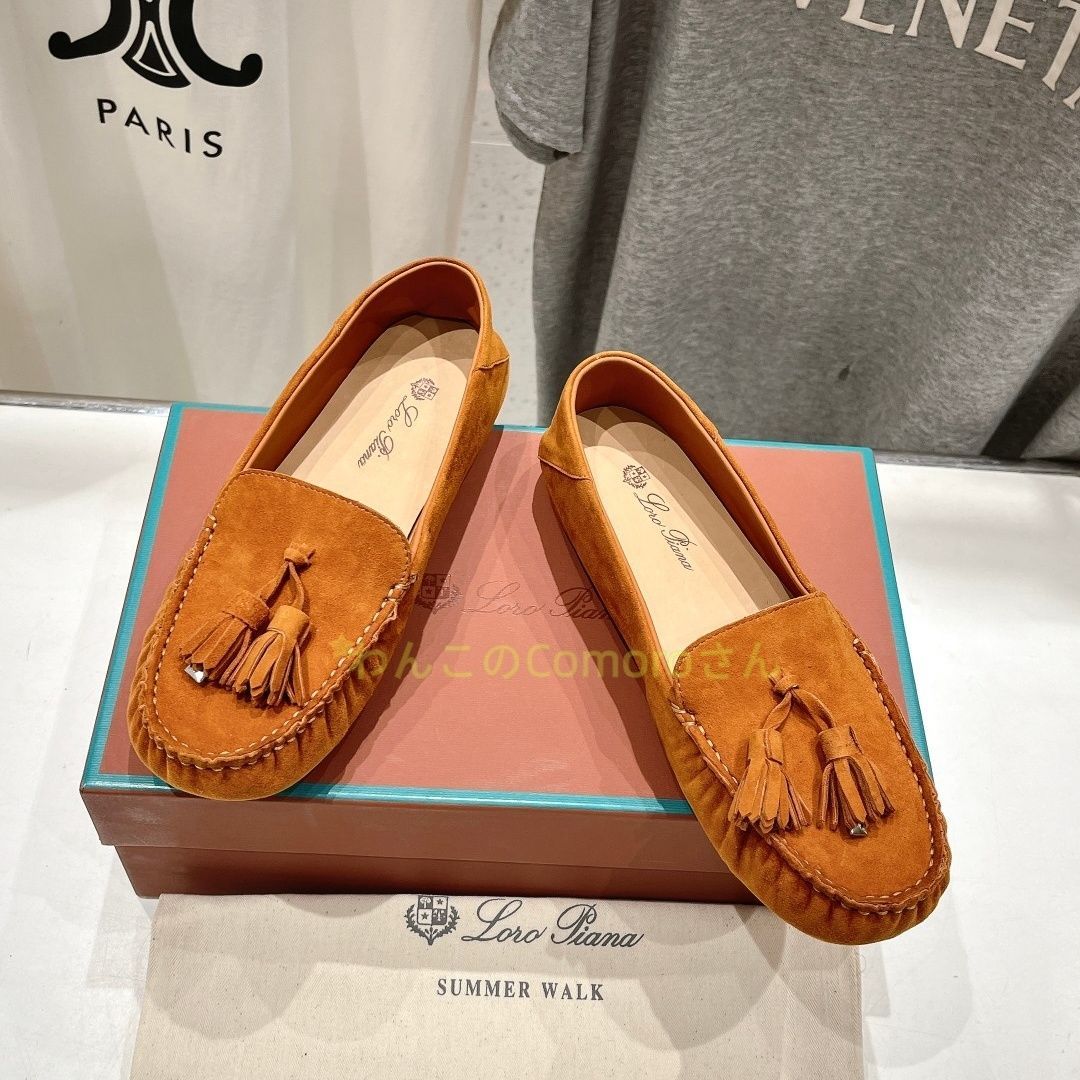 オレンジ23.0 24.5cm ロロピアーナレディース サマーウォーク スエード タッセル ローファー スエードレザーコンフォート
