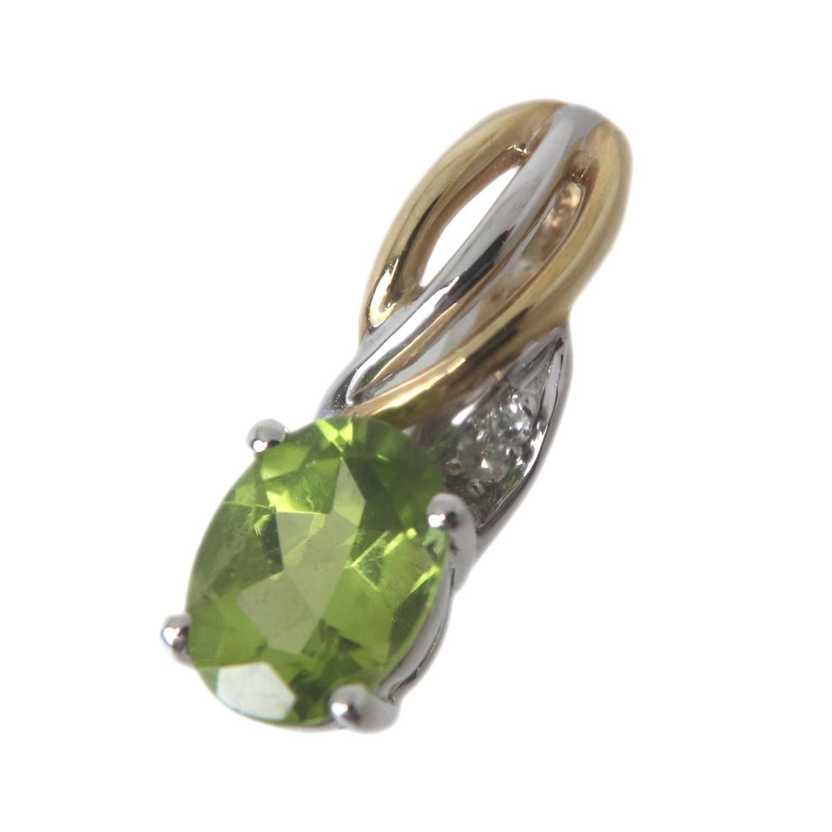 K14YG|WG 天然ペリドット ペンダントトップ GGSJソーティングメモ付属 IS Bランク