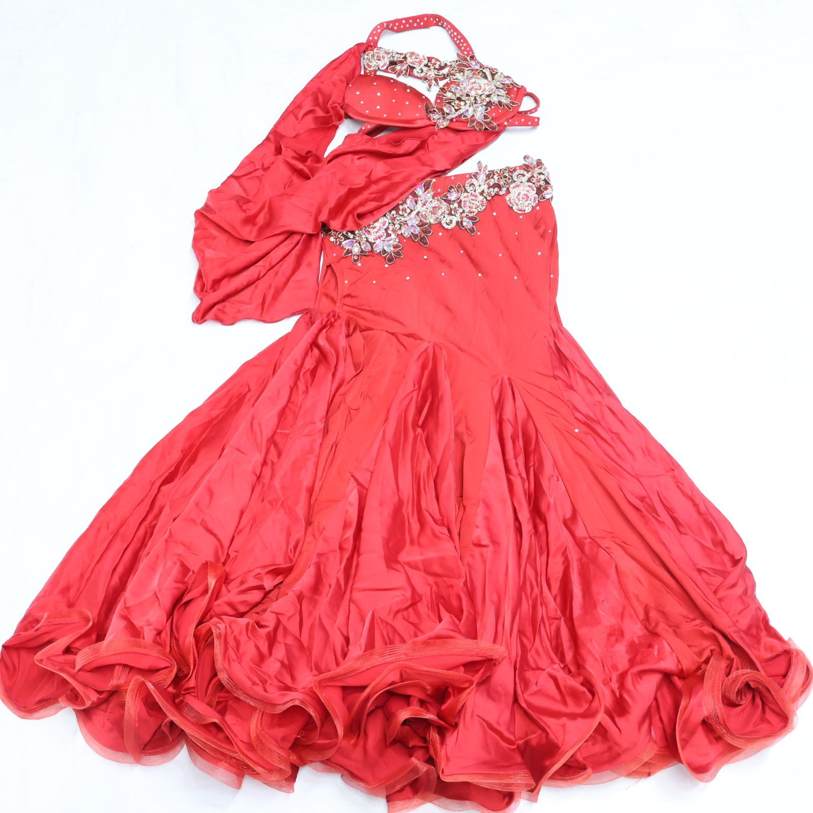 ベリーダンス用 オリエンタル衣装】レッド ラインストーン