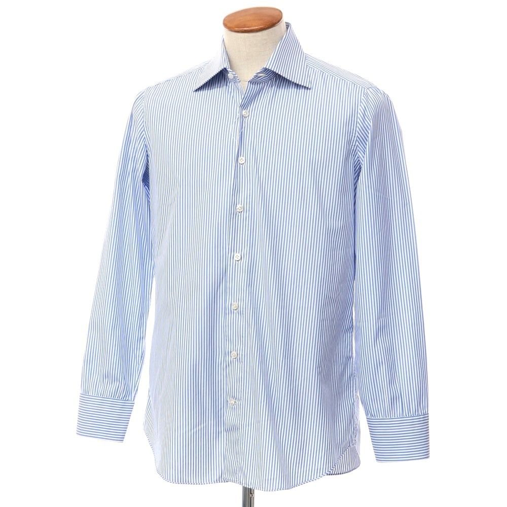 ハンドレッドハンズ 100HANDS コットン ストライプ セミワイドカラー ドレスシャツ ホワイトxライトブルー【サイズ表記なし（M位）】【メンズ】