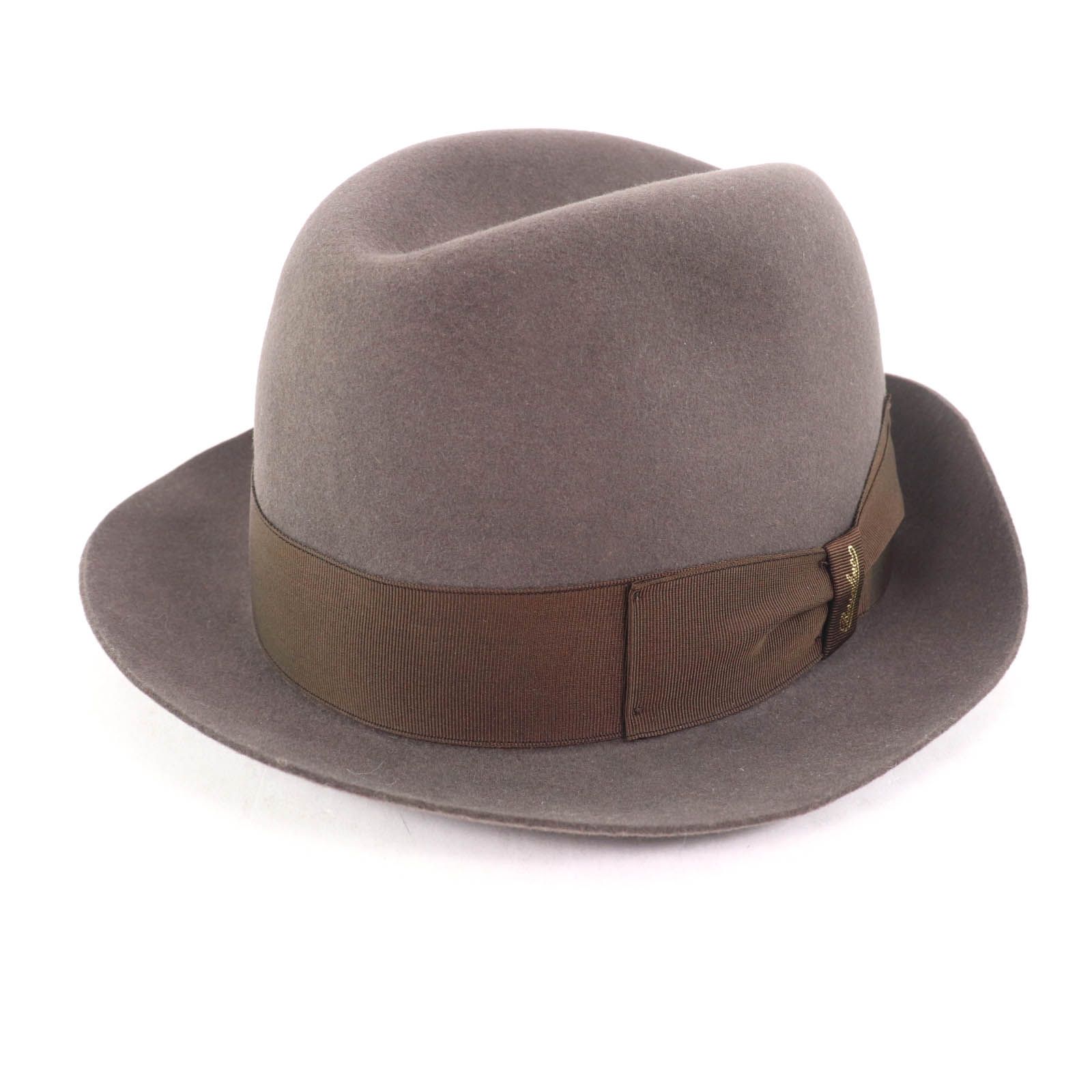 Borsalino ボルサリーノ リボン付 ロゴ入り ラビット フェルト 中折れ帽 ハット ブラウン 57 イタリア製 メンズ