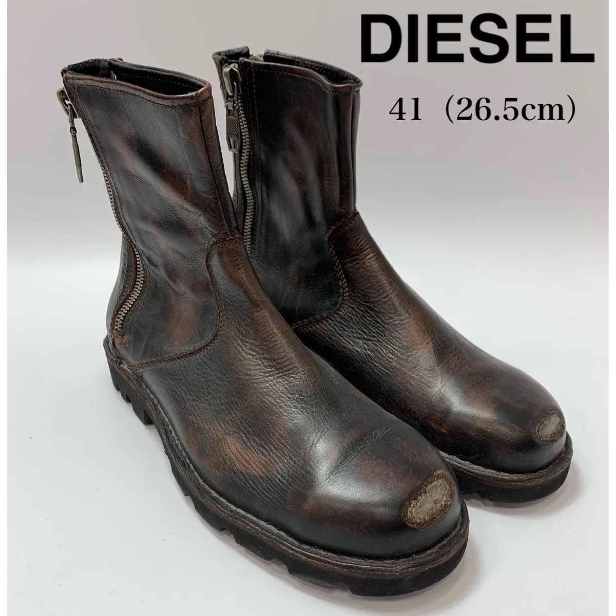 DIESEL レザー ブーツ サイドジップ DIESEL（ディーゼル） サイドジップレースアップブーツ レザーブーツ
