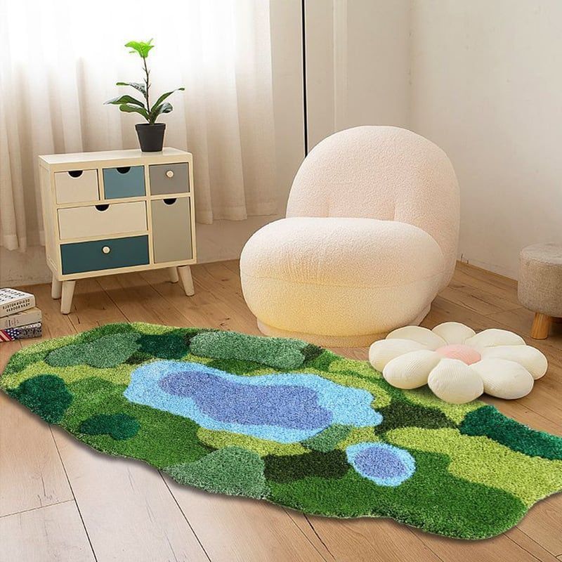 苔 花 ラグ 絨毯 カーペット 洗濯機で洗える 100×180 滑り止め ピンク ブルー リビング ダイニング 玄関マット 寝室 ベッドサイド