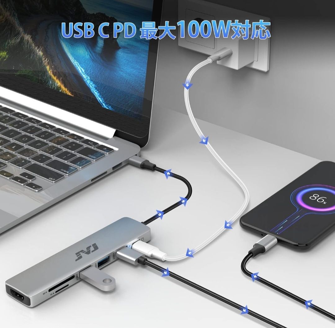 USB C ハブ 7-in-1 USBC 変換アダプタ タイプc ハブ かわい [ 4K HDMI/PD