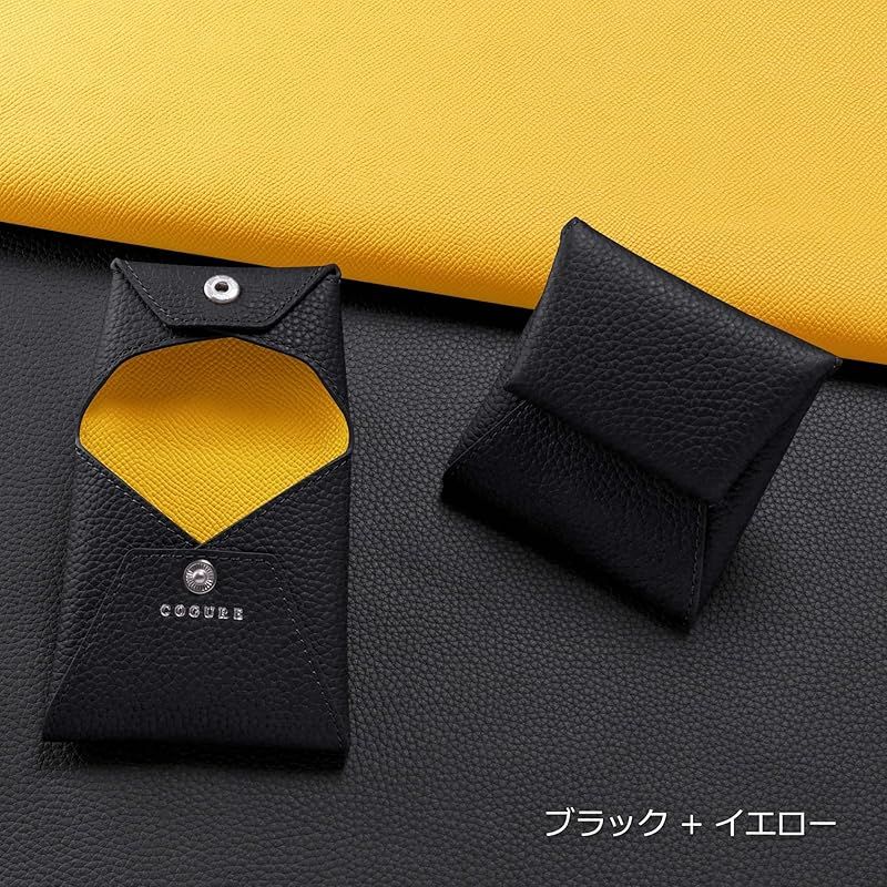 COGURE コグレ コインケース 小銭入れ 本革 シュリンクカーフレザー 二つ折り 男女兼用 ギフトボックス付き COPECP ブラック イエロー