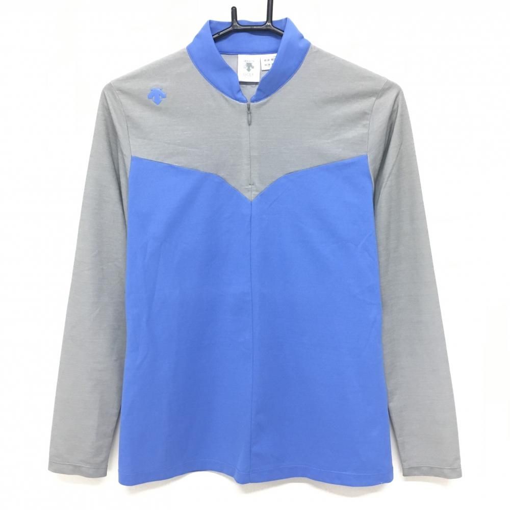DESCENTE ゴルフ 長袖シャツ 青 グレー 超美品】デサントゴルフ 長袖ハイネックシャツ ブルー×ライトグレー