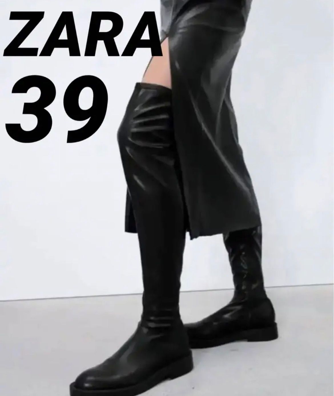 ZARA ザラ レザー フラット ロング ブーツ 39 新品 未使用 - 靴